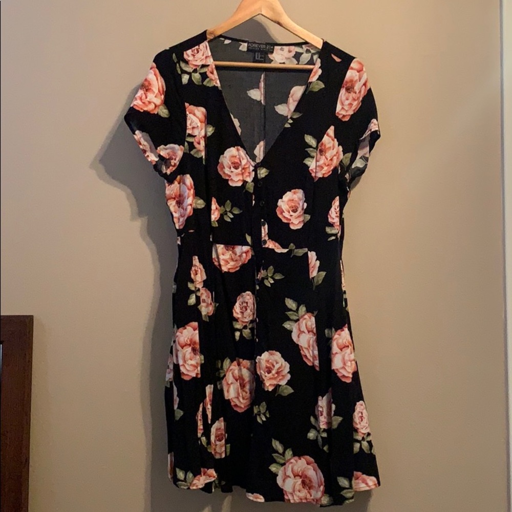 Black floral print dress